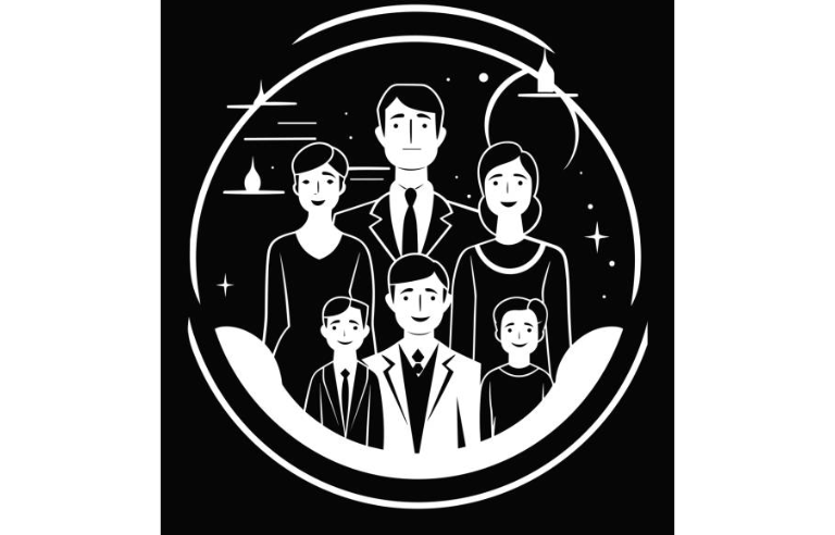Fons negre amb un marc blanc on es veu una família 