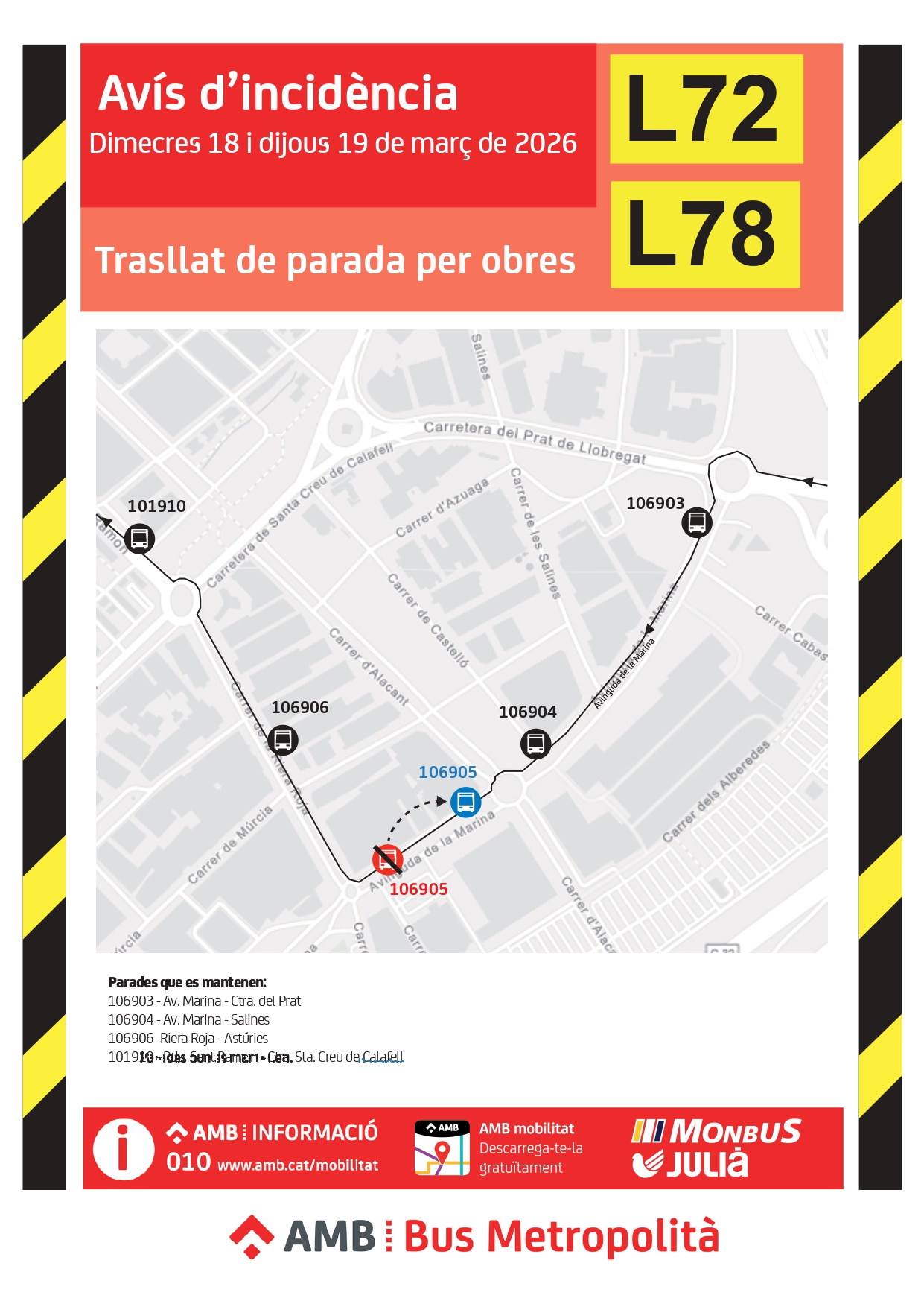 Mapa afectació busos L72 i L78