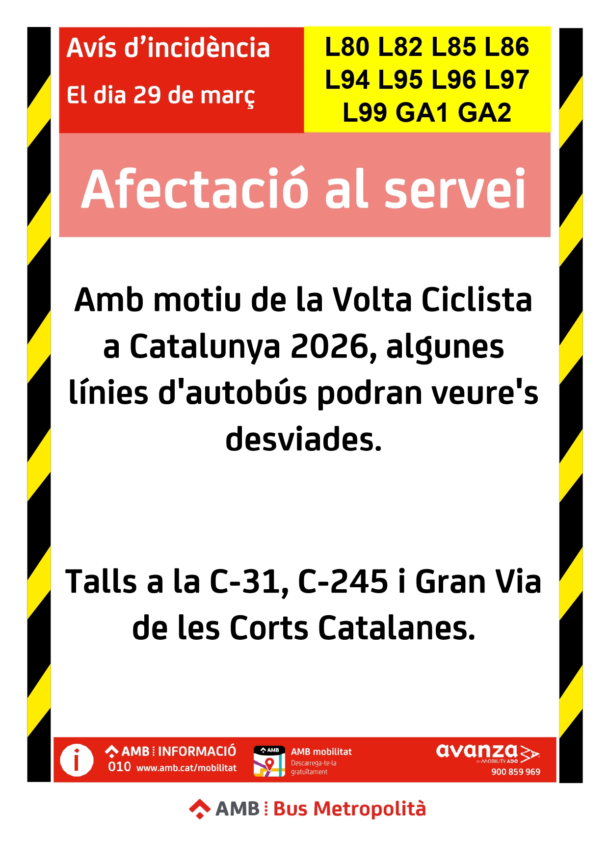 Avís autobusos volta ciclista a catalunya