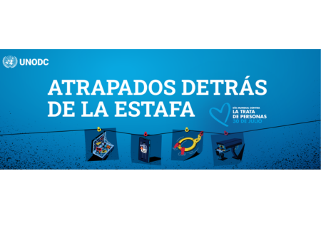 imatge de la campanya "Atrapados detrás de la estafa" de la UNODC