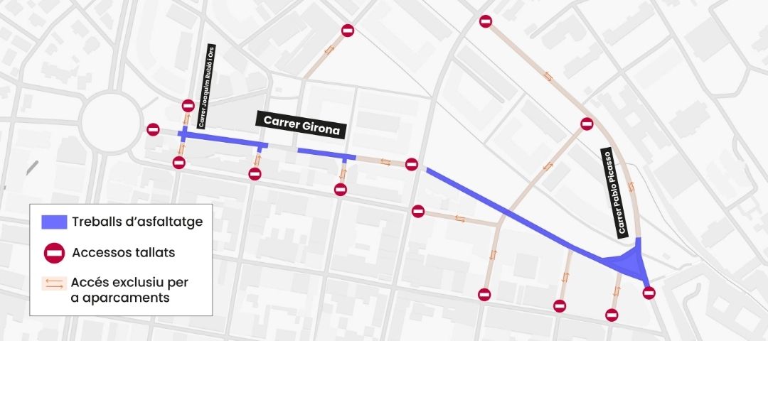 Mapa amb les afectacions dels treballs d'asfaltatge al carrer Girona
