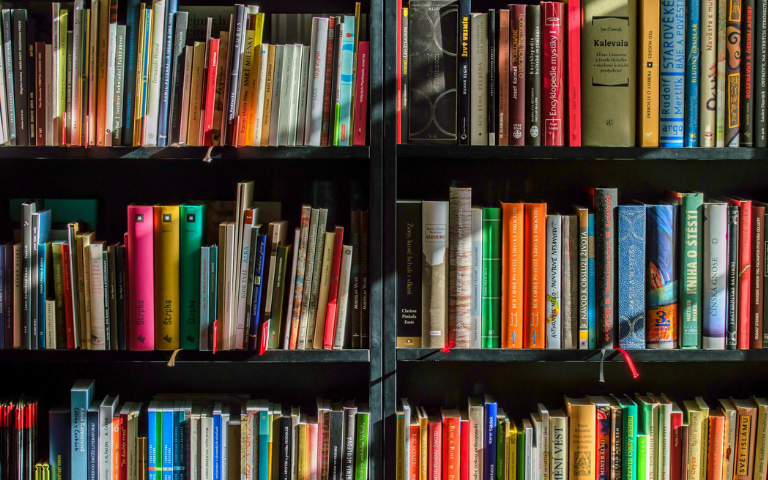 Llibres de colors en una prestatgeria 